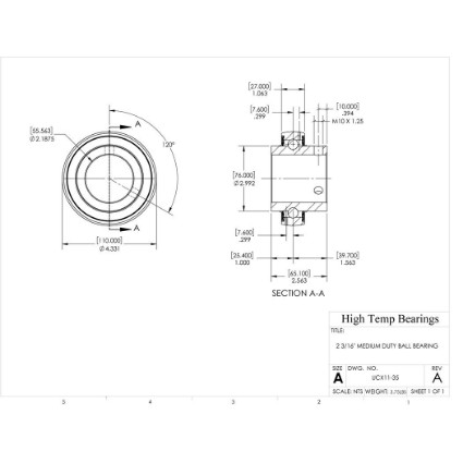 2-3/16 Medium Duty Mounted Set Screw Bearing Insert.High Temp Bearings