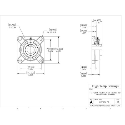 Picture of 1-1/4" Medium Duty Mounted 4 Bolt Flange Bearing