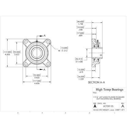 Picture of 1-7/16" Set Screw Mounted 4 Bolt Flange Bearing