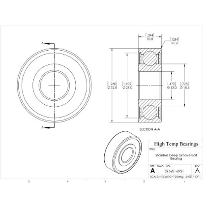 Picture of 12mm 6201 Stainless Steel Deep Groove Sealed Bearing
