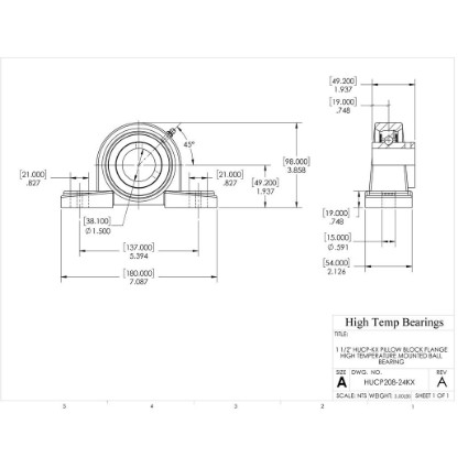 Picture of 1-1/2" High Temperature 500 °F Mounted Pillow Block Bearing
