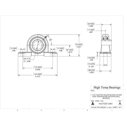 Picture of 1-7/16" High Temperature 500 °F Mounted Pillow Block Bearing