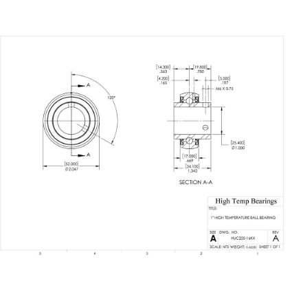 Picture of 1" High Temperature 500 °F Mounted Bearing Insert