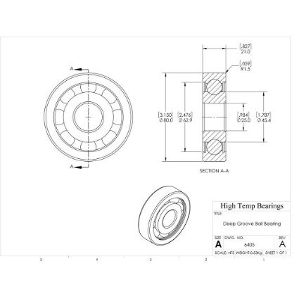 Picture of 25mm 6405 Deep Groove Open Ball Bearing