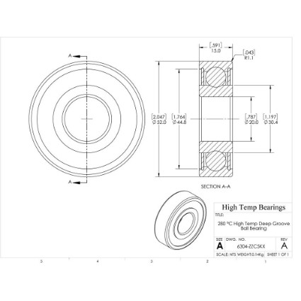 20mm 6304 High Temperature 280 °C Shielded ZZ C5 Bearing