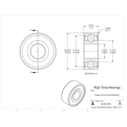 Picture of 20mm 62304 Deep Groove Sealed Ball Bearing