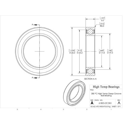 Picture of 17mm 61803 High Temperature 280 °C Shielded ZZ C5 Bearing