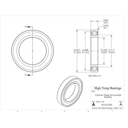 Picture of 80mm 6016 Deep Groove Ceramic SiC Sealed Bearing