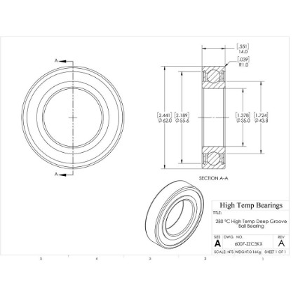 35mm 6007 High Temperature 280 °C Shielded ZZ C5 Bearing