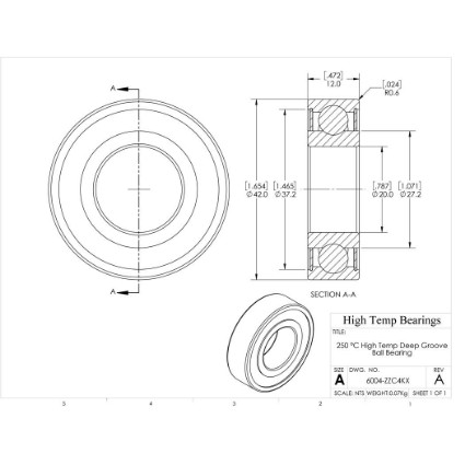 20mm 6004 High Temperature 250 °C Shielded ZZ C4 Bearing