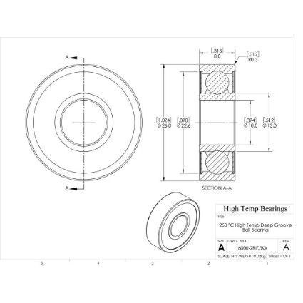 Picture of 10mm 6000 High Temperature 250 °C Sealed C5 Bearing