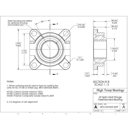 Picture of 4" Split 4 Bolt Flange Mounted 500 °F PTFE Bearing