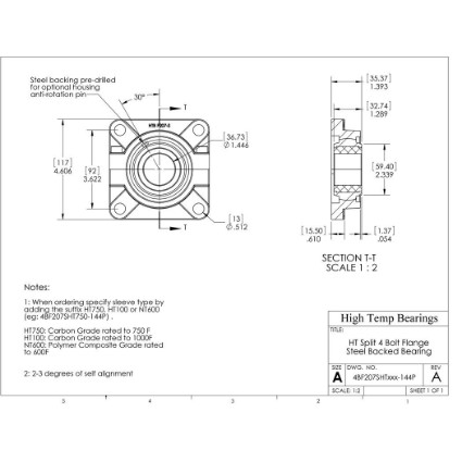 Picture of 1-7/16" Split 4 Bolt Flange Mounted 1000 °F Carbon Bearing