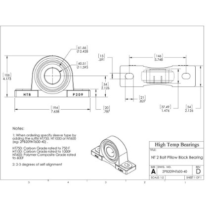 Picture of 40mm 500 °F PTFE Pillow Block Bearing