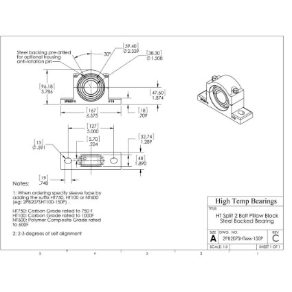 Picture of 1-1/2" Split Pillow Block Mounted 750 °F Carbon Bearing