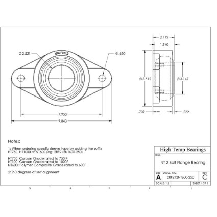 Picture of 2-1/2" 500 °F PTFE 2 Bolt Flange Bearing