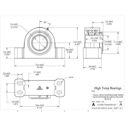 Picture of 75mm High Temperature S2000 Non Expansion 4 Bolt Pillow Block Heavy Duty Bearing