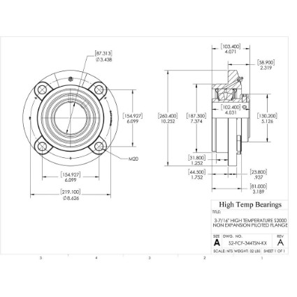 Picture of 3-7/16" High Temperature S2000 Non Expansion Piloted Flange Heavy Duty Bearing