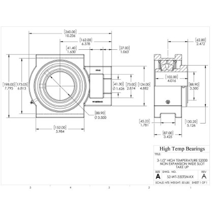Picture of 3-1/2" High Temperature S2000 Non Expansion Wide Slot Take Up Heavy Duty Bearing
