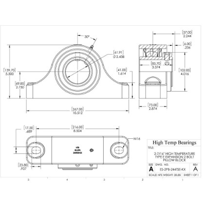 Picture of 2-7/16" High Temperature Type E Expansion 2 Bolt Pillow Block Heavy Duty Bearing