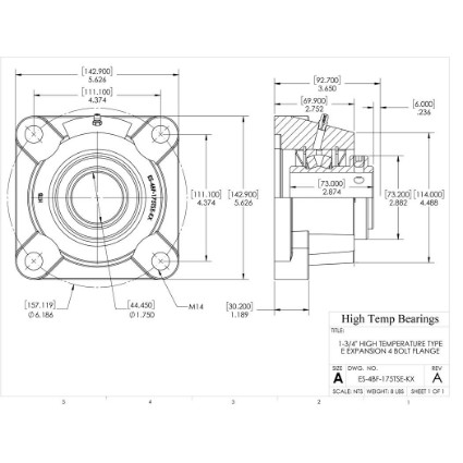 Picture of 1-3/4" High Temperature Type E Expansion 4 Bolt Flange Heavy Duty Bearing