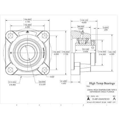 Picture of 65mm High Temperature Type E Expansion 4 Bolt Flange Heavy Duty Bearing