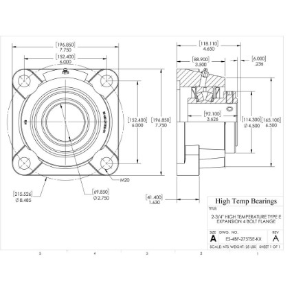 Picture of 2-3/4" High Temperature Type E Expansion 4 Bolt Flange Heavy Duty Bearing