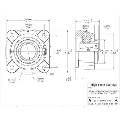 Picture of 85mm High Temperature Type E Expansion 4 Bolt Flange Heavy Duty Bearing
