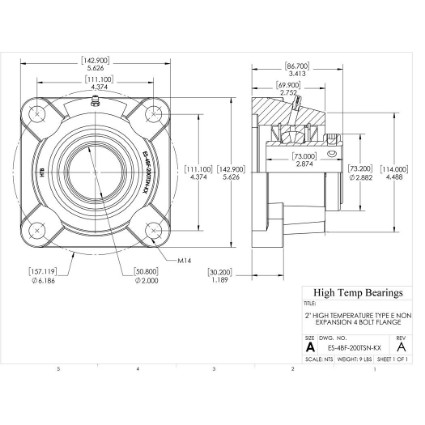 Picture of 2" High Temperature Type E Non Expansion 4 Bolt Flange Heavy Duty Bearing