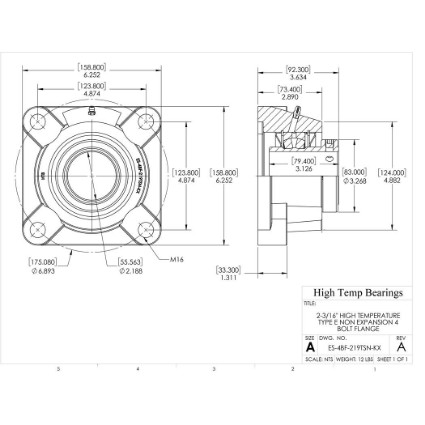 Picture of 2-3/16" High Temperature Type E Non Expansion 4 Bolt Flange Heavy Duty Bearing