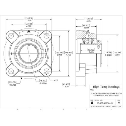Picture of 3" High Temperature Type E Non Expansion 4 Bolt Flange Heavy Duty Bearing