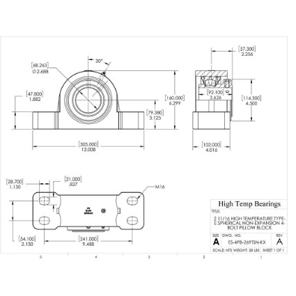 Picture of 2-11/16" High Temperature Type E Non Expansion 4 Bolt Pillow Block Heavy Duty Bearing