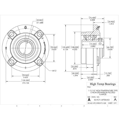 Picture of 1-11/16" High Temperature Type E Non Expansion Piloted Flange Heavy Duty Bearing