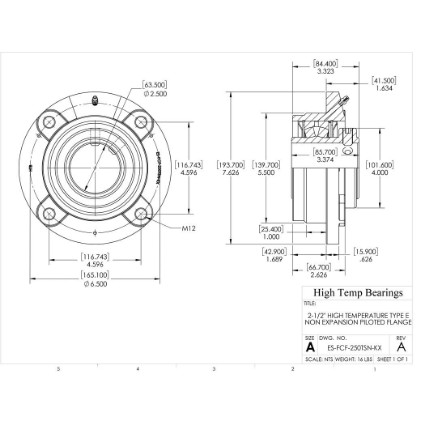 Picture of 2-1/2" High Temperature Type E Non Expansion Piloted Flange Heavy Duty Bearing