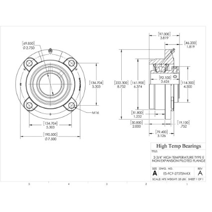 Picture of 2-3/4" High Temperature Type E Non Expansion Piloted Flange Heavy Duty Bearing