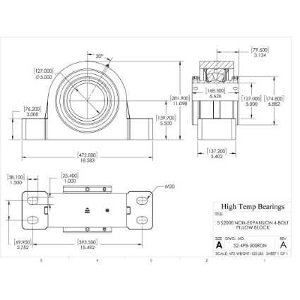 Picture of 5" S2000 Double Locking Non-Expansion 4 Bolt Pillow Block Heavy Duty Bearing