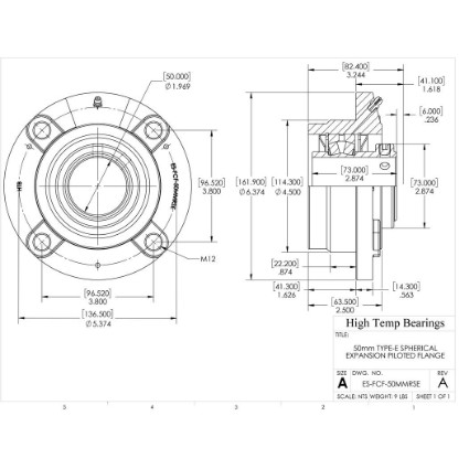 50mm Type E Expansion Piloted Flange Heavy Duty Bearing.High Temp Bearings