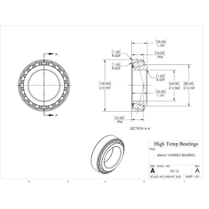 Picture of 60mm Tapered Bearing 33112