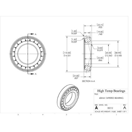 Picture of 60mm Tapered Bearing 30212