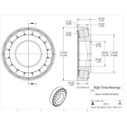 Picture of 80mm Tapered Bearing 30316