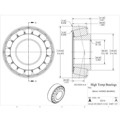 Picture of 80mm Tapered Bearing 32316