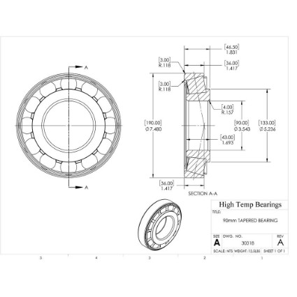 Picture of 90mm Tapered Bearing 30318