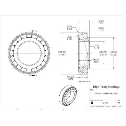 Picture of 100mm Tapered Bearing 32220