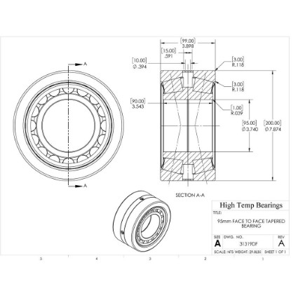 Picture of 95mm Face to Face Tapered Bearing 31319DF
