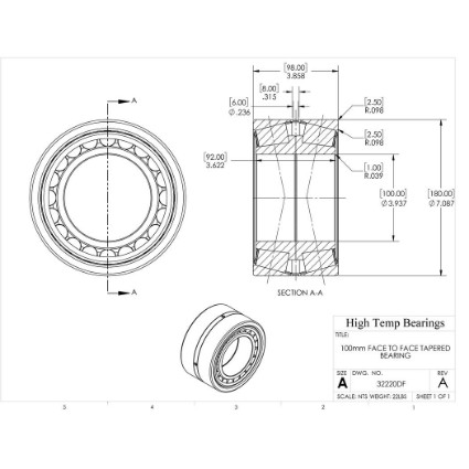 Picture of 100mm Face to Face Tapered Bearing 32220DF