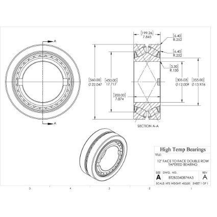 Picture of 12" Face to Face Double Row Tapered Bearing