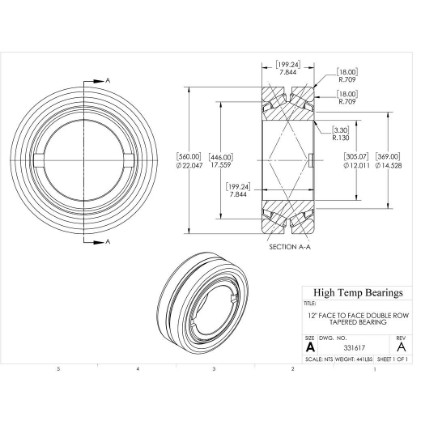 Picture of 12" Face to Face Double Row Tapered Bearing 331617