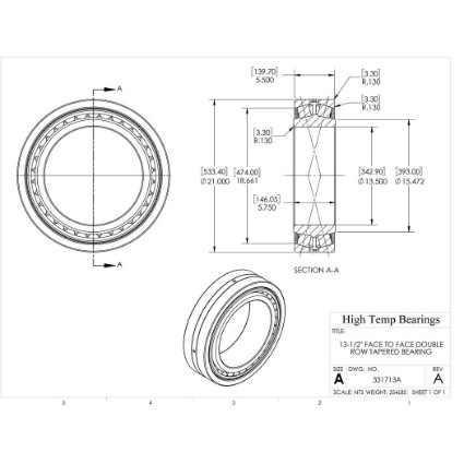 Picture of 13-1/2" Face to Face Double Row Tapered Bearing