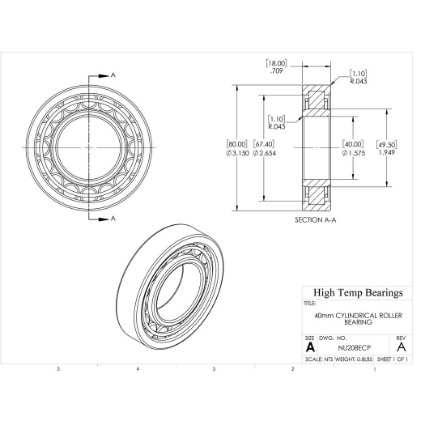 Picture of 40mm Cylindrical Roller Bearing NU208ECP