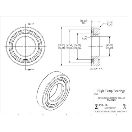 Picture of 40mm Cylindrical Roller Bearing NUP208ECP